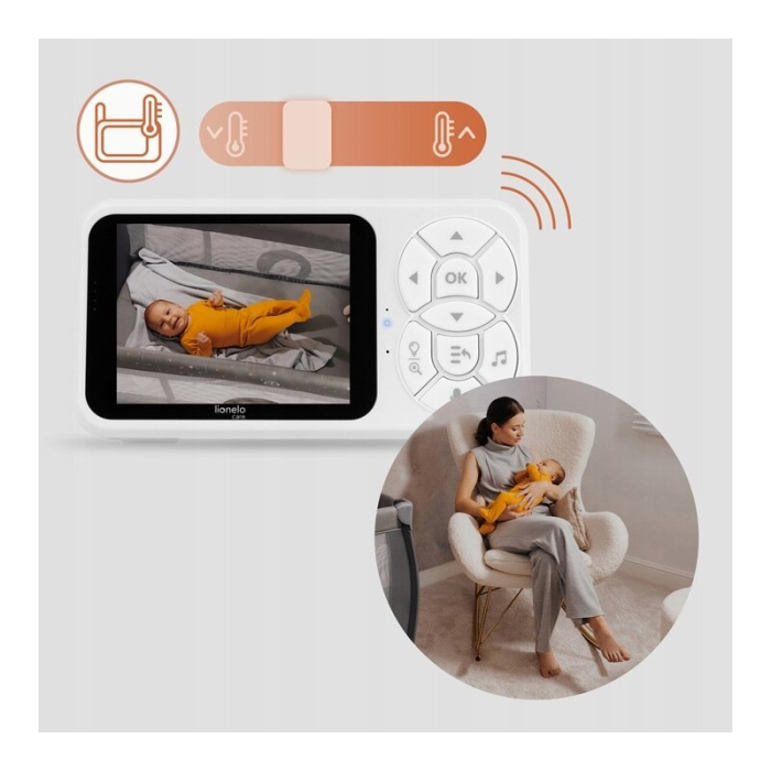Video monitor, Lionelo, Babyline 3.4, Ecran LCD de 3.5 inch, Raza de actiune pana la 300 m, Conectare 4 camere, Autonomie 8 h, Lampa RGB incorporata, Cantece de leagan, Zoom 4X, Mod nocturn, Alb [25]