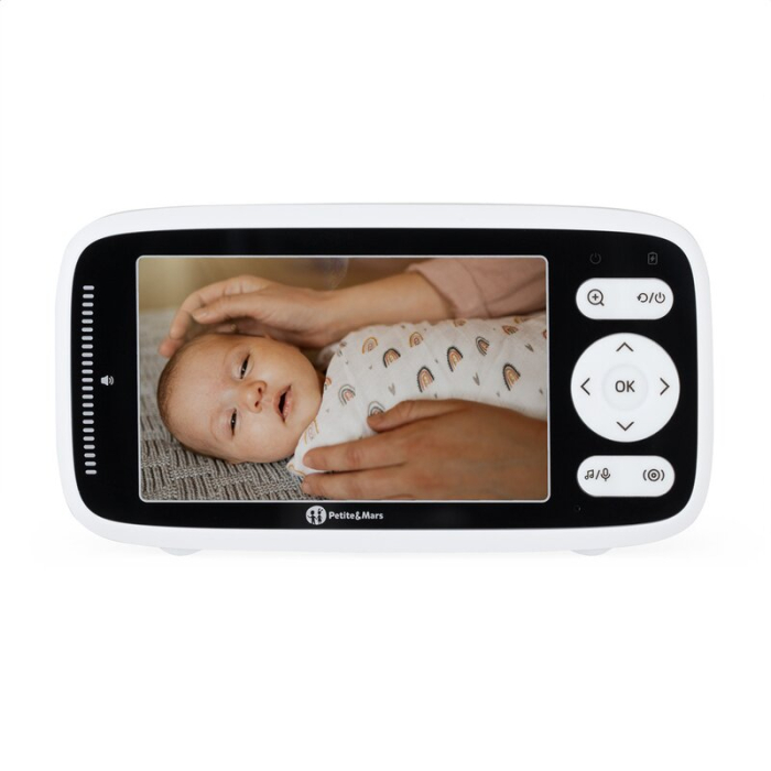 Video monitor, Petite&Mars, Nano 4.0, Ecran HD, Zoom digital 3-, Raza de actiune 300m, Suport pentru pana la 4 camere, Comunicare bidirectionala, 8 melodii, Alb [12]