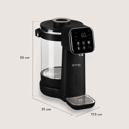 Aparat pentru incalzirea si declorizarea apei, Lionelo, Babypresto 2.0, Pentru lapte parf, Lampa UV, Rezervor 3l, Lumina de noapte, Dozare 30- 300 ml, 1200 W, Afisaj digital, Negru [16]