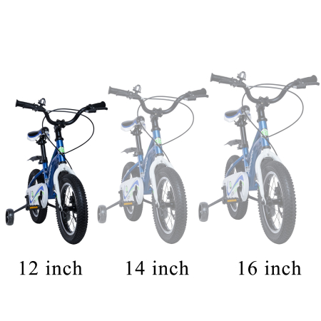 Bicicleta pentru copii 2-4 ani HappyCycles KidsCare, roti 12 inch, cu roti ajutatoare si frane pe disc, albastru [5]