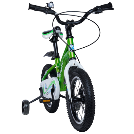 Bicicleta pentru copii 2-4 ani HappyCycles KidsCare, roti 12 inch, cu roti ajutatoare si frane pe disc, verde [1]