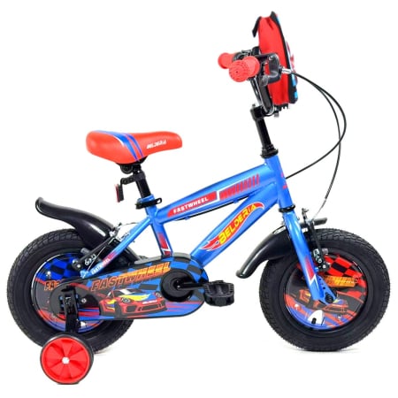 Biciclete copii cu roti 14 inch (3-7 ani) - Bicicleta pentru copii 3-6 ani Belderia Fastwheel, roti 14 inch, cu roti ajutatoare si frane V-Brake, albastru