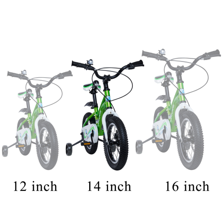 Bicicleta pentru copii 3-6 ani HappyCycles KidsCare, roti 14 inch, cu roti ajutatoare si frane pe disc, verde [5]