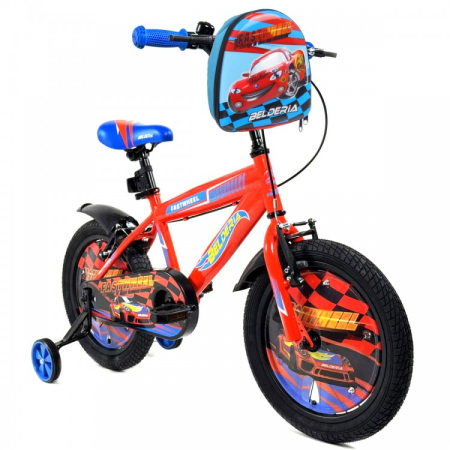 Bicicleta pentru copii 5-8 ani Belderia Fastwheel, roti 16 inch, cu roti ajutatoare si frane V-Brake, albastru [1]