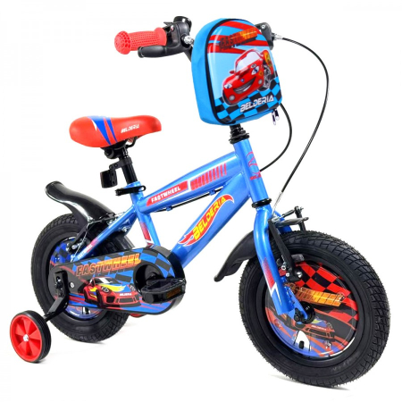 Biciclete copii cu roti 16 inch (4-9 ani) - Bicicleta pentru copii 5-8 ani Belderia Fastwheel, roti 16 inch, cu roti ajutatoare si frane V-Brake, albastru