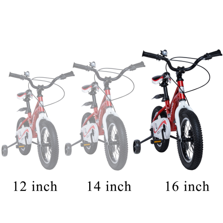 Bicicleta pentru copii 5-8 ani HappyCycles KidsCare, roti 16 inch, cu roti ajutatoare si frane pe disc, rosu [5]