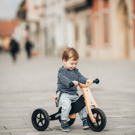 Bicicleta/tricicleta fara pedale, Free2Move, din lemn, 2 in 1, Functie de bicicleta echilibru, Sa reglabila, Manere antiderapante, Roti ajustabile, 18 luni - 3 ani, Brown Black [7]