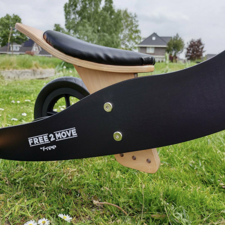 Bicicleta/tricicleta fara pedale, Free2Move, din lemn, 2 in 1, Functie de bicicleta echilibru, Sa reglabila, Manere antiderapante, Roti ajustabile, 18 luni - 3 ani, Brown Black [4]