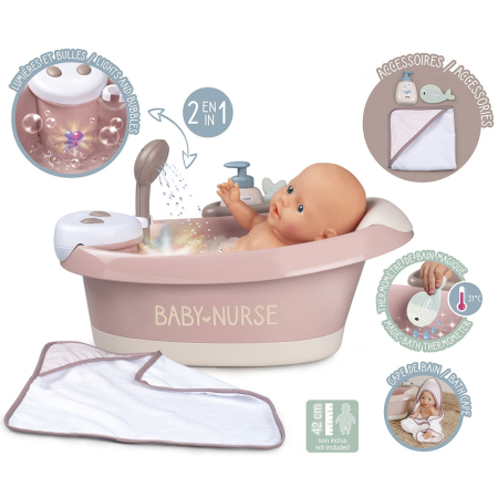Cadita pentru papusa Smoby Baby Nurse Baleno Bath roz cu accesorii [2]