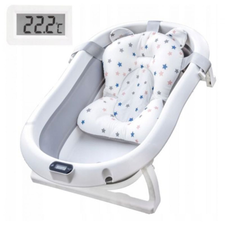 Baita, Igiena, Siguranta - Cadita pliabila cu termometru si suport anatomic Genua Premium grey