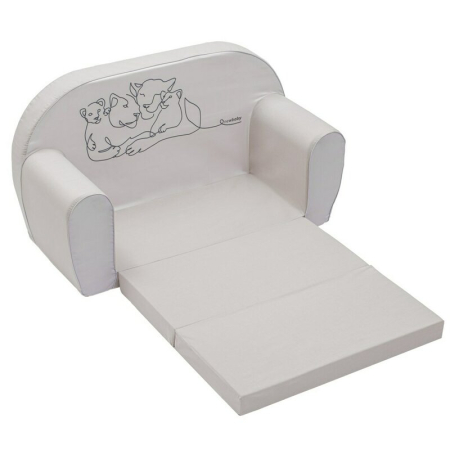 Fotolii copii - Canapea extensibila, New Baby, din spuma, Husa din bumbac certificat Oeko-Tex Standard 100, 42x78x35 cm, 9 luni-5 ani, Lion