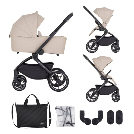 Carucioare copii 2in1 - Carucior 2 in 1, Petite&Mars, Scout, Cu landou pliabil, Reversibil, Spatar si suport de picioare reglabile in 3 pozitii, Maner ajustabil, Cu accesorii, Pana la 22 kg, 0 luni+, Bej