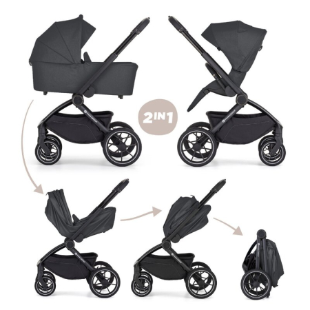 Carucior 2 in 1, Petite&Mars, Scout, Cu landou pliabil, Reversibil, Spatar si suport de picioare reglabile in 3 pozitii, Maner ajustabil, Cu accesorii, Pana la 22 kg, 0 luni+, Gri [1]