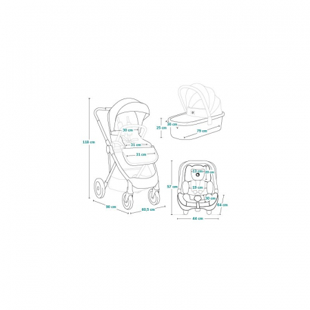 Carucior 3 in 1 Lionelo Amber Plus cadru aluminiu cu landou intarit si salteluta moale cu scoica auto [42]