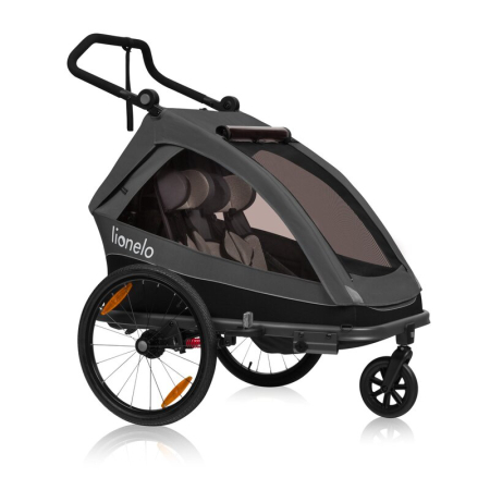 Carucior si remorca de bicicleta, Lionelo, Cama, Multifunctional, pentru 1 sau 2 copii, Geamuri cu protectie solara, Negru [4]