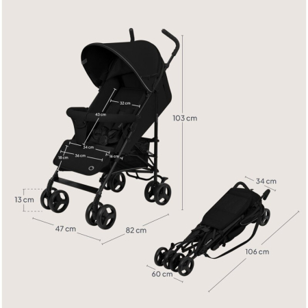 Carucior sport, Lionelo, Elia, Cu plasa de tantari, Suport de picioare reglabil, Spatar ajustabil in 4 pozitii, Capotina XXL, Pliere tip umbrela, Capacitate 15 kg, 6 luni+, EN 1888, Negru [14]