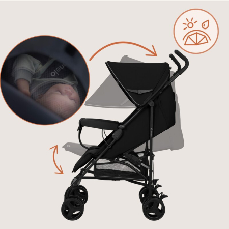 Carucior sport, Lionelo, Elia, Cu plasa de tantari, Suport de picioare reglabil, Spatar ajustabil in 4 pozitii, Capotina XXL, Pliere tip umbrela, Capacitate 15 kg, 6 luni+, EN 1888, Negru [16]