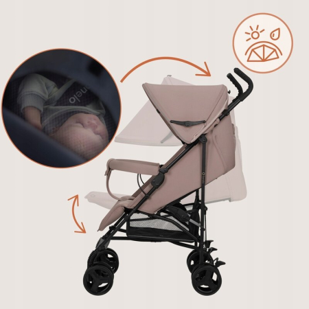 Carucior sport, Lionelo, Elia, Cu plasa de tantari, Suport de picioare reglabil, Spatar ajustabil in 4 pozitii, Capotina XXL, Pliere tip umbrela, Capacitate 15 kg, 6 luni+, EN 1888, Bej Taupe [14]