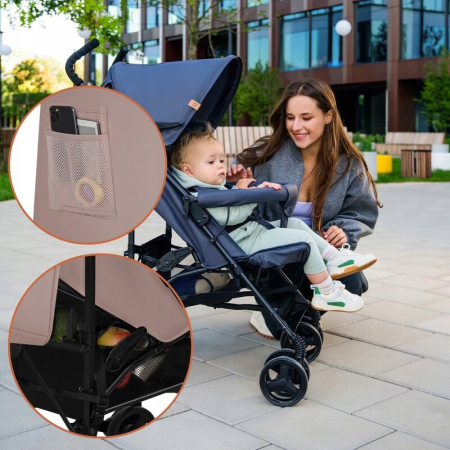 Carucior sport, Lionelo, Elia, Cu plasa de tantari, Suport de picioare reglabil, Spatar ajustabil in 4 pozitii, Capotina XXL, Pliere tip umbrela, Capacitate 15 kg, 6 luni+, EN 1888, Bej Taupe [15]