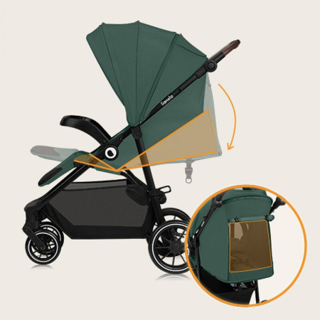 Carucior sport, Lionelo, Emma One, cu tavita, Suport pahar, Plasa de tantari, Roti EVA, Maner reglabil, Pana la 22 kg, 6 luni+, Verde [24]