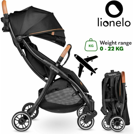 Carucior sport, Lionelo, Julie One, Cadru din aluminiu, 0-22 kg, Pliere compacta pentru avion, Negru [2]
