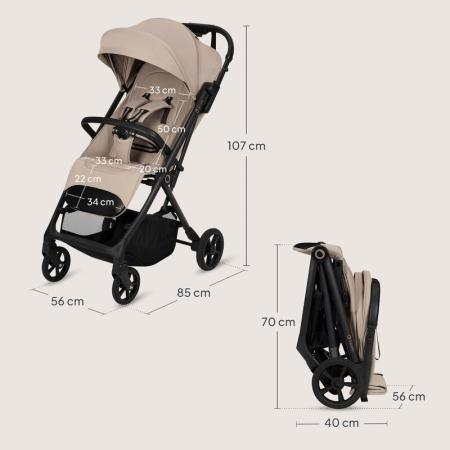 Carucior sport, Lionelo, Tansi, Pliere automata, Ultracompact, Manevrare cu o mana, Roti cu tehnologie GravelTech, Spatar si suport picioare reglabile, 6-48 luni, Sustine 22 kg, Bej [25]