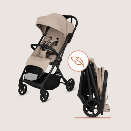 Carucior sport, Lionelo, Tansi, Pliere automata, Ultracompact, Manevrare cu o mana, Roti cu tehnologie GravelTech, Spatar si suport picioare reglabile, 6-48 luni, Sustine 22 kg, Bej [22]
