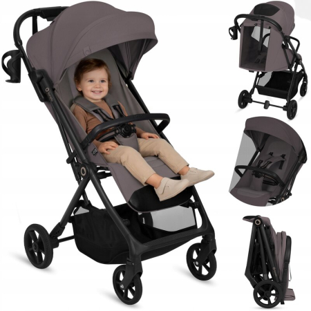 Carucior sport, Lionelo, Tansi, Pliere automata, Ultracompact, Manevrare cu o mana, Roti cu tehnologie GravelTech, Spatar si suport picioare reglabile, 6-48 luni, Sustine 22 kg, Bej Taupe [2]