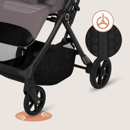Carucior sport, Lionelo, Tansi, Pliere automata, Ultracompact, Manevrare cu o mana, Roti cu tehnologie GravelTech, Spatar si suport picioare reglabile, 6-48 luni, Sustine 22 kg, Bej Taupe [15]