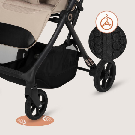 Carucior sport, Lionelo, Tansi, Pliere automata, Ultracompact, Manevrare cu o mana, Roti cu tehnologie GravelTech, Spatar si suport picioare reglabile, 6-48 luni, Sustine 22 kg, Bej [20]