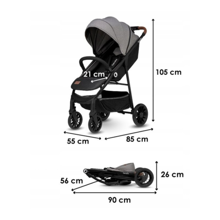 Carucior sport, Lionelo, Zoey, De la nastere, cu accesorii, Cadru din aluminiu, 0- 15 kg, Gri [4]