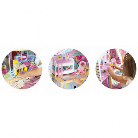 Casuta de papusi din lemn cu 3 etaje, lift si lampa LED Ricokids RC-829 [3]