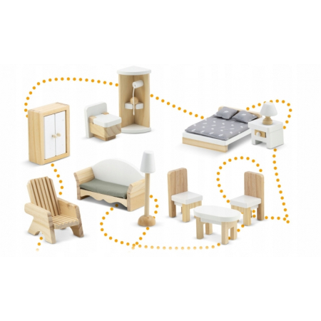 Casuta de papusi din lemn cu 3 etaje, mobilier inclus, 60 x 24 x 70 cm, Ricokids RK-878 - Albastru deschis [6]