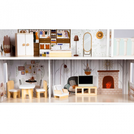 Casuta de papusi inalta din lemn cu mobilier, casuta lui Emma, Ecotoys 8301 [2]