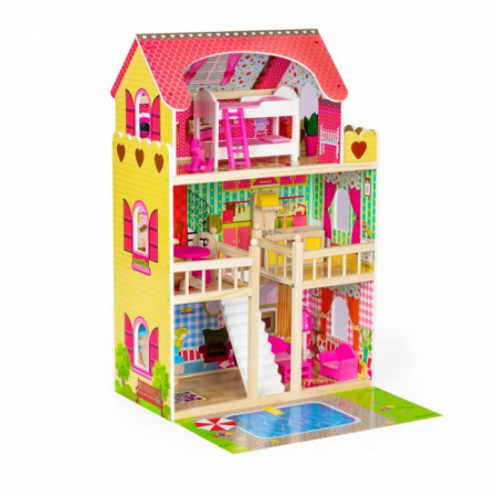 Casuta de papusi inalta din lemn cu mobilier si piscina, Ecotoys W06A333E [3]