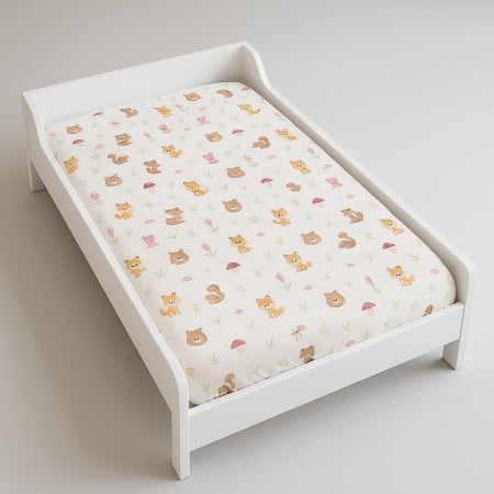 Camera copilului - Cearsaf cu elastic din bumbac ranforce Forest pentru patut/saltea de 170 x 70 cm