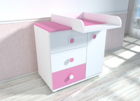 Comode copii - Comoda cu blat de infasat MyKids Kombo Alb Roz D120