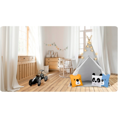 Cort de joaca pentru copii cu ghirlanda, lumini si 3 pernite Nukido 120 x 120 x 165 cm - Gri [5]