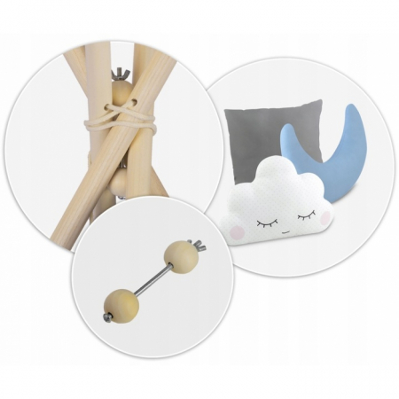 Cort de joaca pentru copii cu ghirlanda, salteluta si 3 pernite Nukido 116 x 116 x 165 cm - Gri [6]