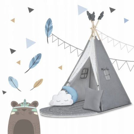 Cort de joaca pentru copii cu ghirlanda, salteluta si 3 pernite Nukido 116 x 116 x 165 cm - Gri [7]