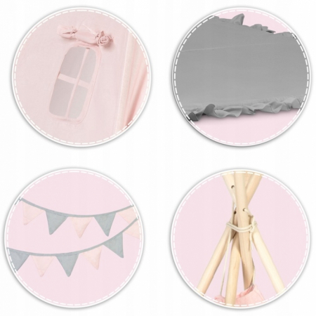 Cort de joaca pentru copii cu ghirlanda si 2 pernite Nukido 116 x 116 x 165 cm - Roz [4]