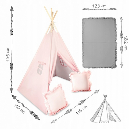 Cort de joaca pentru copii cu ghirlanda si 2 pernite Nukido 116 x 116 x 165 cm - Roz [8]