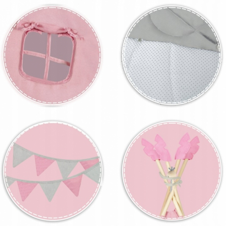 Cort de joaca pentru copii cu ghirlanda si 2 pernite Nukido 116 x 116 x 165 cm - Roz [4]