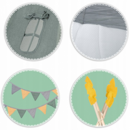 Cort de joaca pentru copii cu ghirlanda si 3 pernite Nukido 116 x 116 x 165 cm - Verde [4]