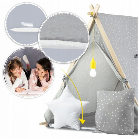 Cort de joaca pentru copii cu lampa si 2 pernite Nukido 107 x 116 x 110 cm - Gri [1]