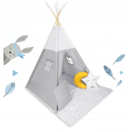 Joaca si sport exterior - Cort de joaca pentru copii cu salteluta si 3 pernite Nukido 116 x 116 x 165 cm - Gri