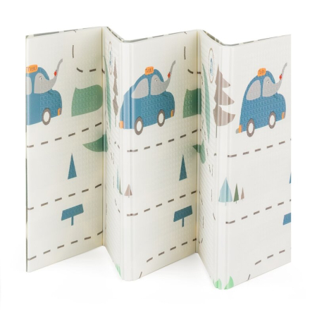 Covorase de joaca - Covoras de joaca, Petite&Mars, Reversibil, Include geanta pentru transport, Pliabil si impermeabil, 197 x 147 x 1 cm, Campy Cars, 0 luni+, Multicolor