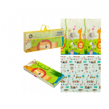 Covorase de joaca - Covoras educativ Robby, Pliabil, Impermeabil, 200 x 180 cm, cu Imprimeu pe ambele parti, Multicolor - Lionelo