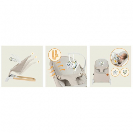 Fotoliu balansoar Lionelo Lilac cu arcada cu jucarii Ergonomic Reglare spatar in 3 pozitii Pernuta moale invelita in tesatura de bambus Pliabil 0-6 luni Bej [18]