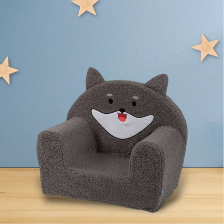 Fotoliu din burete, Bubaba, Dog, pentru copii, 43 x 47 x 34 cm, 9 luni-5 ani, Grey [2]